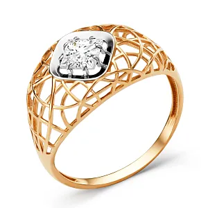 Кольцо из красного золота с фианитом