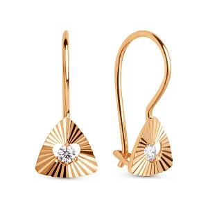 Серьги детские из красного золота с фианитами