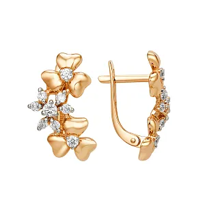 Серьги из красного золота с фианитами