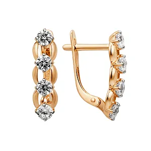 Серьги из красного золота с фианитами