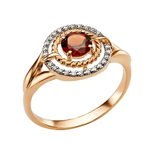 Кольцо из красного золота с гранатом