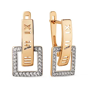 Серьги из красного золота с фианитами