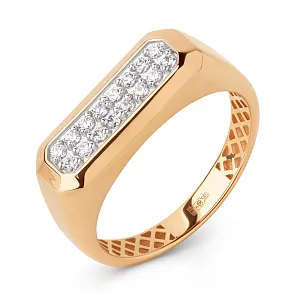 Кольцо печатка из красного золота с фианитами