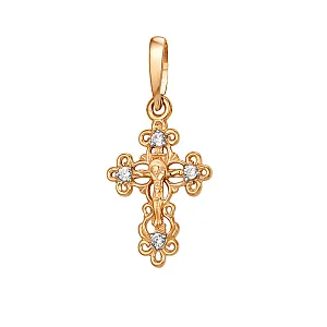 Крест из красного золота с фианитами