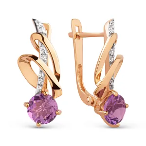 Серьги из красного золота с аметистами