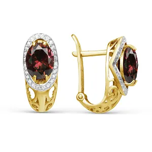Серьги из желтого золота с гранатами