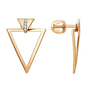 Серьги пусеты из красного золота с фианитами