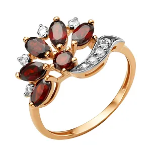 Кольцо из красного золота с гранатами