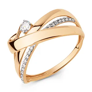 Кольцо из красного золота с фианитами