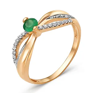 Кольцо из красного золота с ониксом зеленым