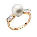 Кольцо из красного золота с жемчугом и фианитами