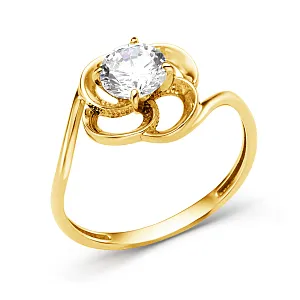 Кольцо из желтого золота с фианитом