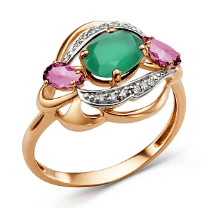 Кольцо из красного золота с зелеными агатами