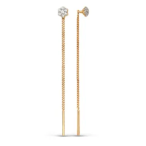 Серьги продевки из красного золота с фианитами