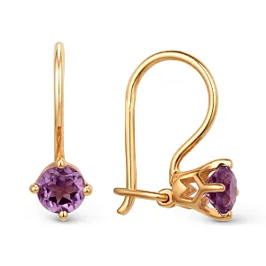 Серьги детские из красного золота с аметистами