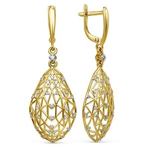 Серьги из желтого золота с фианитами