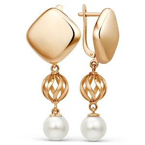 Серьги из красного золота с жемчугом