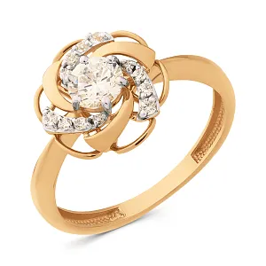 Кольцо из красного золота с фианитами