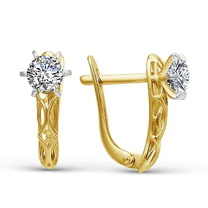 Серьги из желтого золота с фианитами