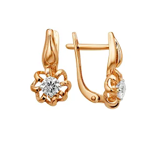 Серьги из красного золота с фианитами