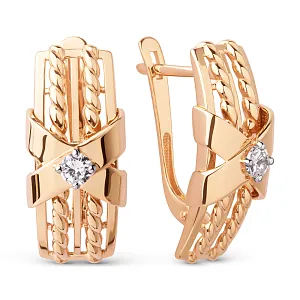 Серьги из красного золота с фианитами