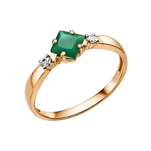 Кольцо из красного золота с зеленым агатом