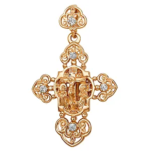 Крест из красного золота с фианитами