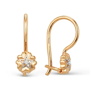 Серьги детские из красного золота с фианитами