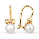 Серьги детские из красного золота с жемчугом и фианитами