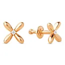 Серьги пусеты из красного золота с фианитами