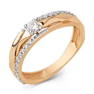 Кольцо из красного золота с фианитами