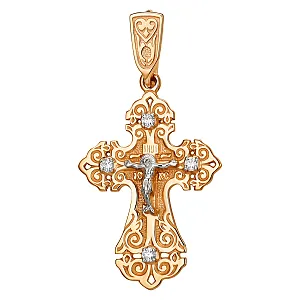 Крест из красного золота с фианитами
