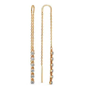 Серьги продевки из красного золота с фианитами