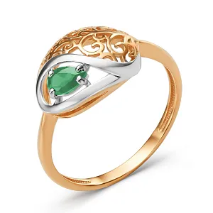 Кольцо из красного золота с зеленым агатом