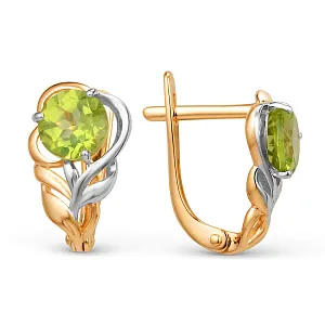 Серьги из красного золота с хризолитами