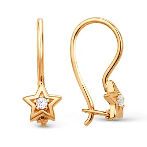 Серьги детские из красного золота с фианитами