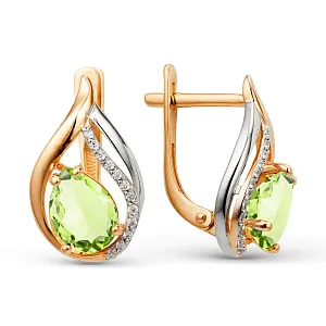 Серьги из красного золота с хризолитами