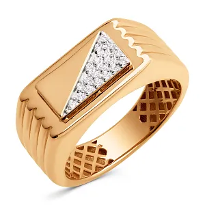 Кольцо печатка из красного золота с фианитами