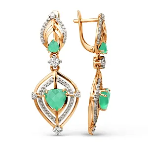 Серьги из красного золота с зелеными агатами