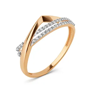 Кольцо из красного золота с фианитами