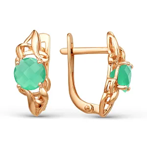 Серьги из красного золота с зелеными агатами