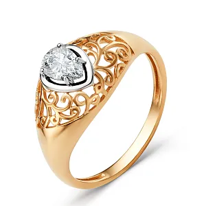 Кольцо из красного золота с фианитом