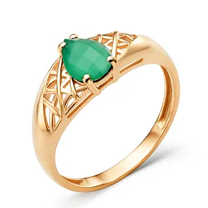 Кольцо из красного золота с зеленым агатом