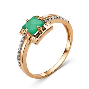 Кольцо из красного золота с зеленым агатом