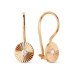 Серьги детские из красного золота с фианитами