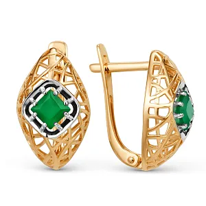 Серьги из красного золота с ониксом зеленым