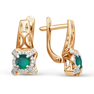 Серьги из красного золота с зелеными агатами