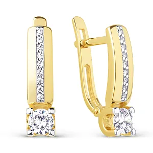 Серьги из желтого золота с фианитами