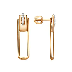 Серьги пусеты из красного золота с фианитами