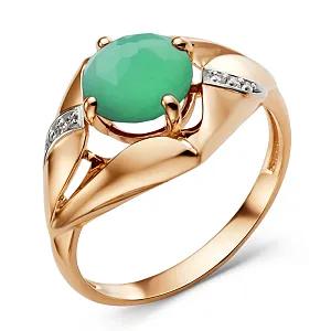 Кольцо из красного золота с зеленым агатом
